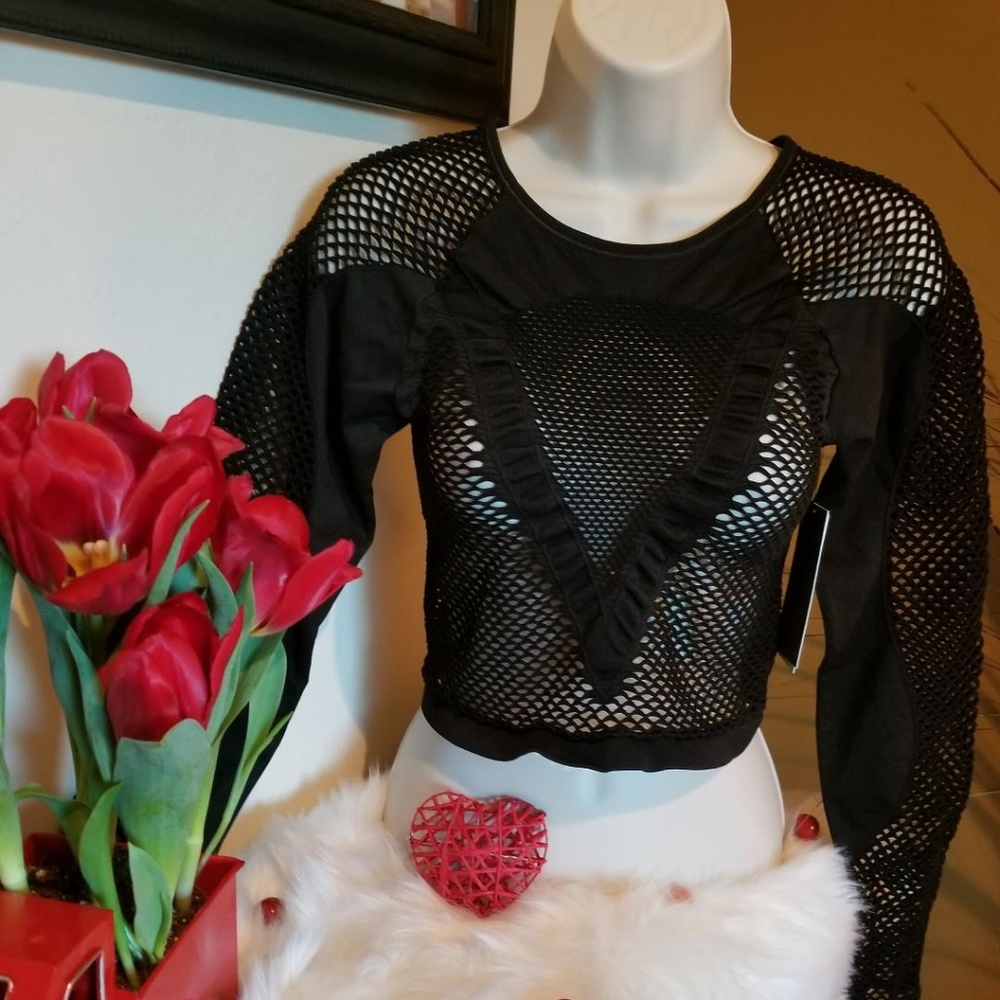 NUX All Net Long Sleeve Crop Top NWT - Picture 2 of 5